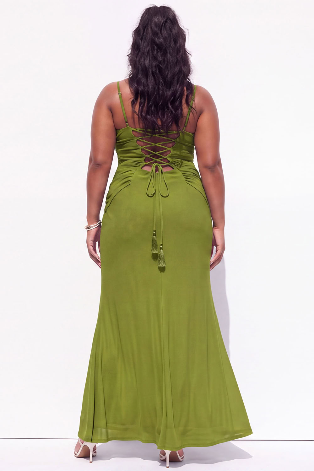 Blue Mermaid Ruched Maxi Plus Size Wedding Guest Dress