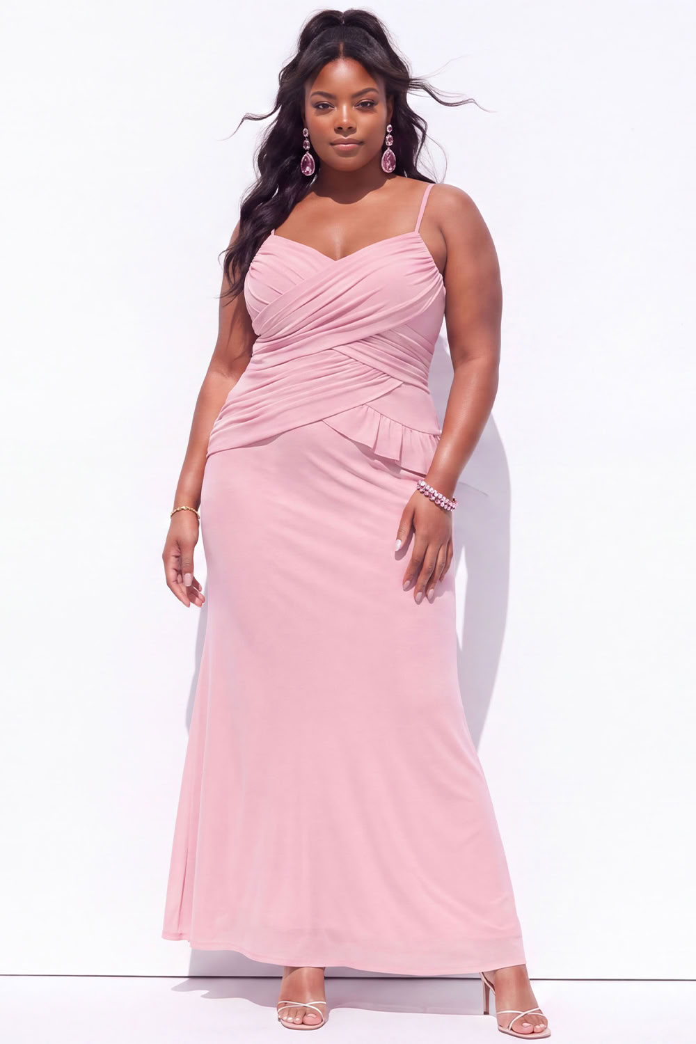 Blue Mermaid Ruched Maxi Plus Size Wedding Guest Dress
