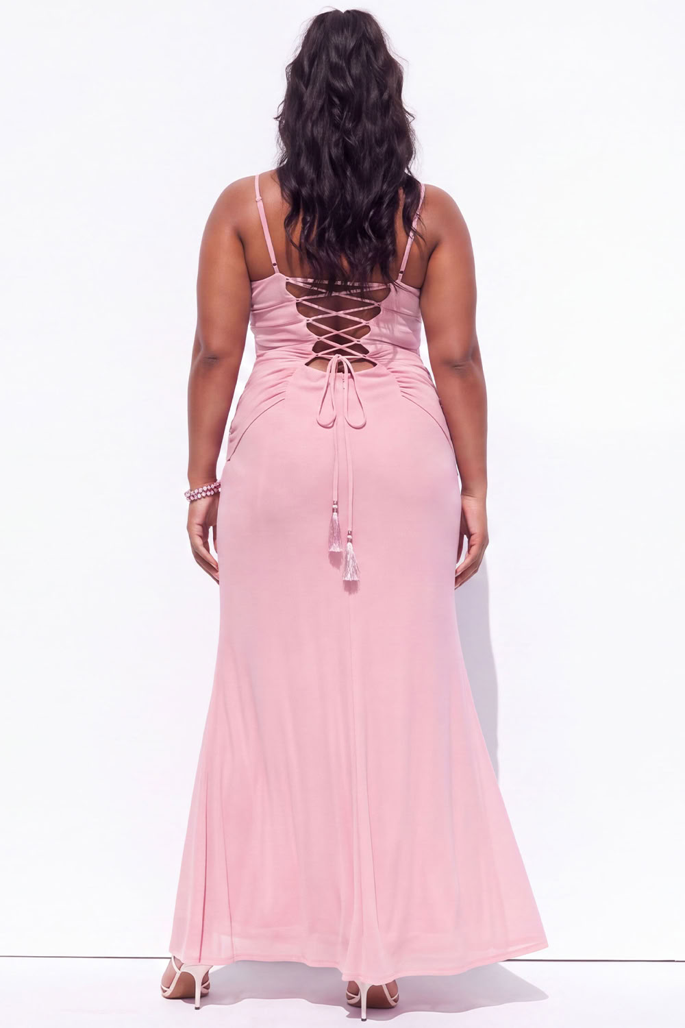 Blue Mermaid Ruched Maxi Plus Size Wedding Guest Dress