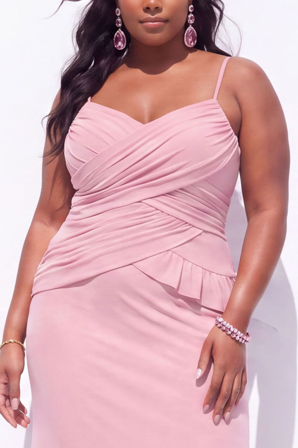 Blue Mermaid Ruched Maxi Plus Size Wedding Guest Dress