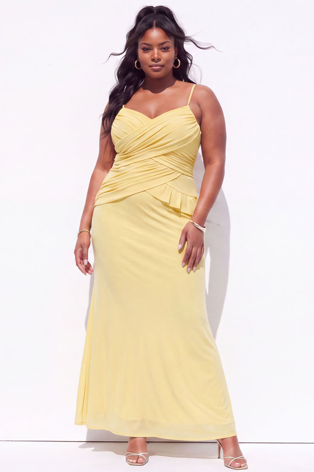 Blue Mermaid Ruched Maxi Plus Size Wedding Guest Dress