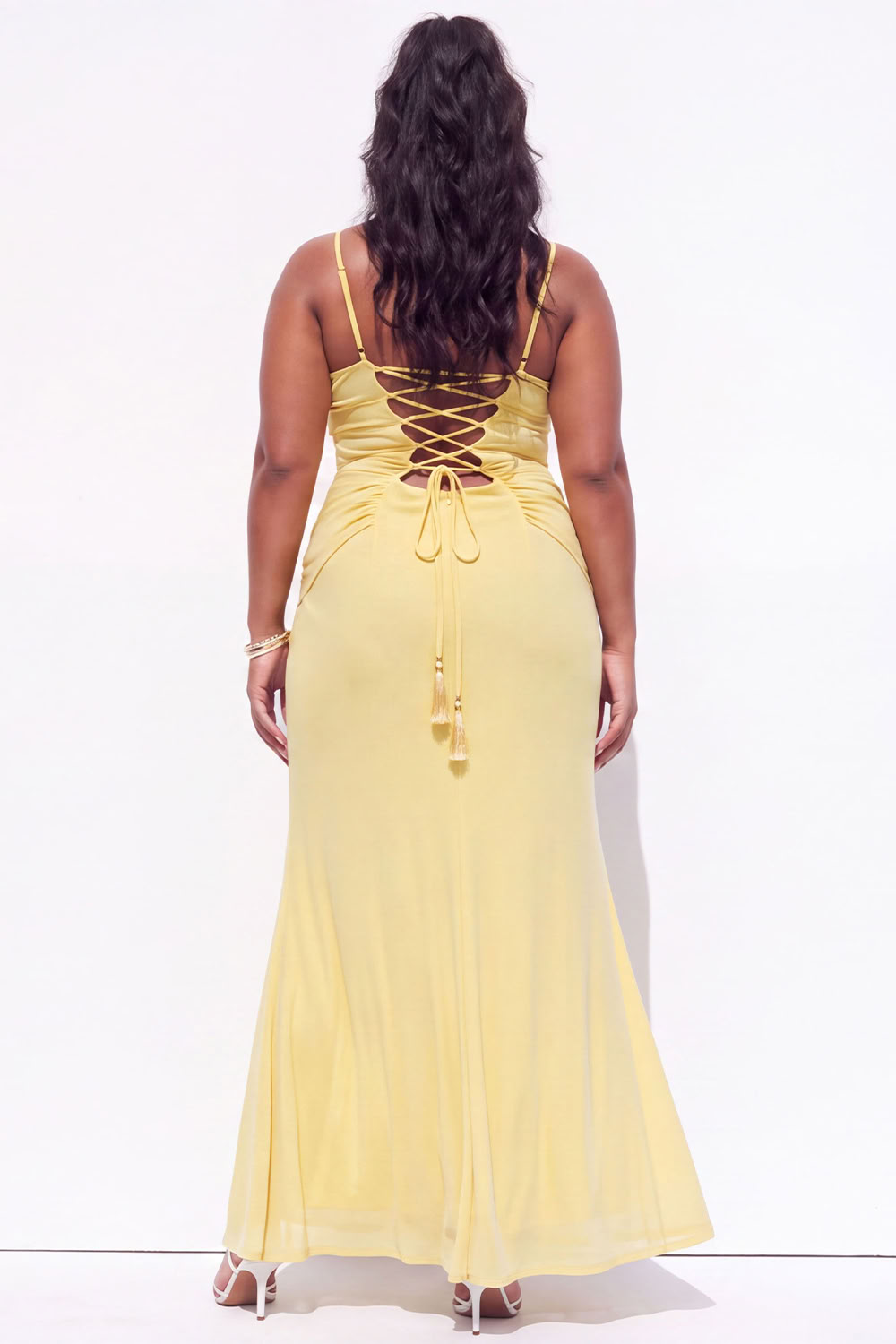 Blue Mermaid Ruched Maxi Plus Size Wedding Guest Dress