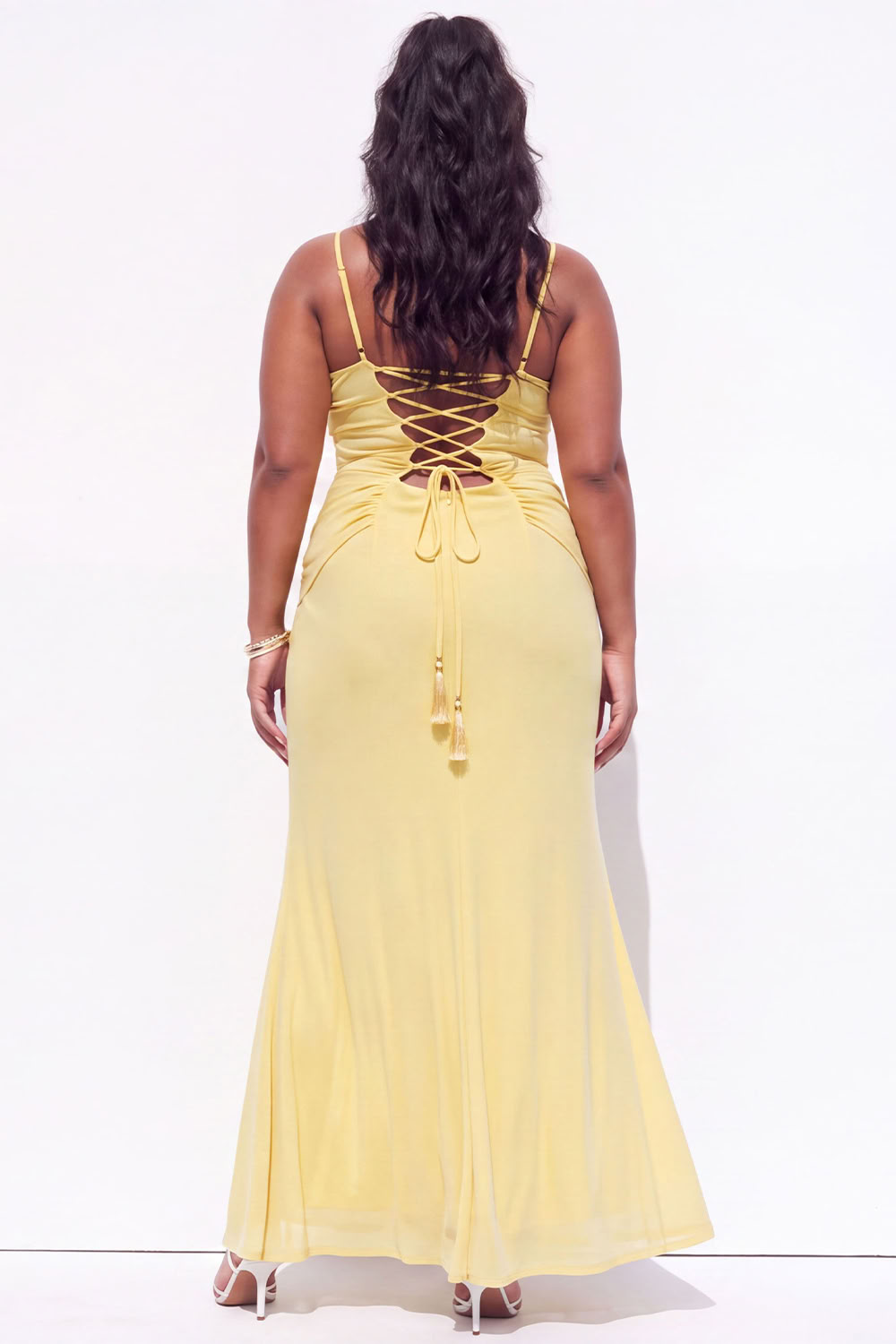 Blue Mermaid Ruched Maxi Plus Size Wedding Guest Dress