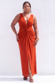 Plus Size Sheath V-Neck Twist Knot Orange Bridesmaid Dress with Slit