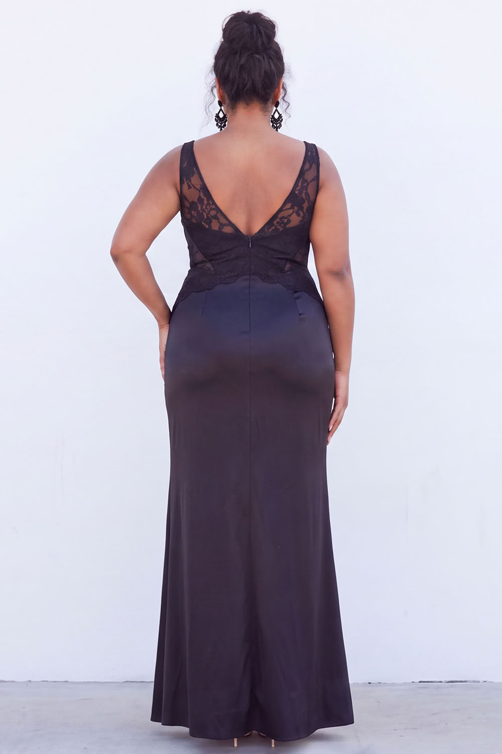 Black Corset Lace Plus Size Maxi Wedding Guest Dress with Slit