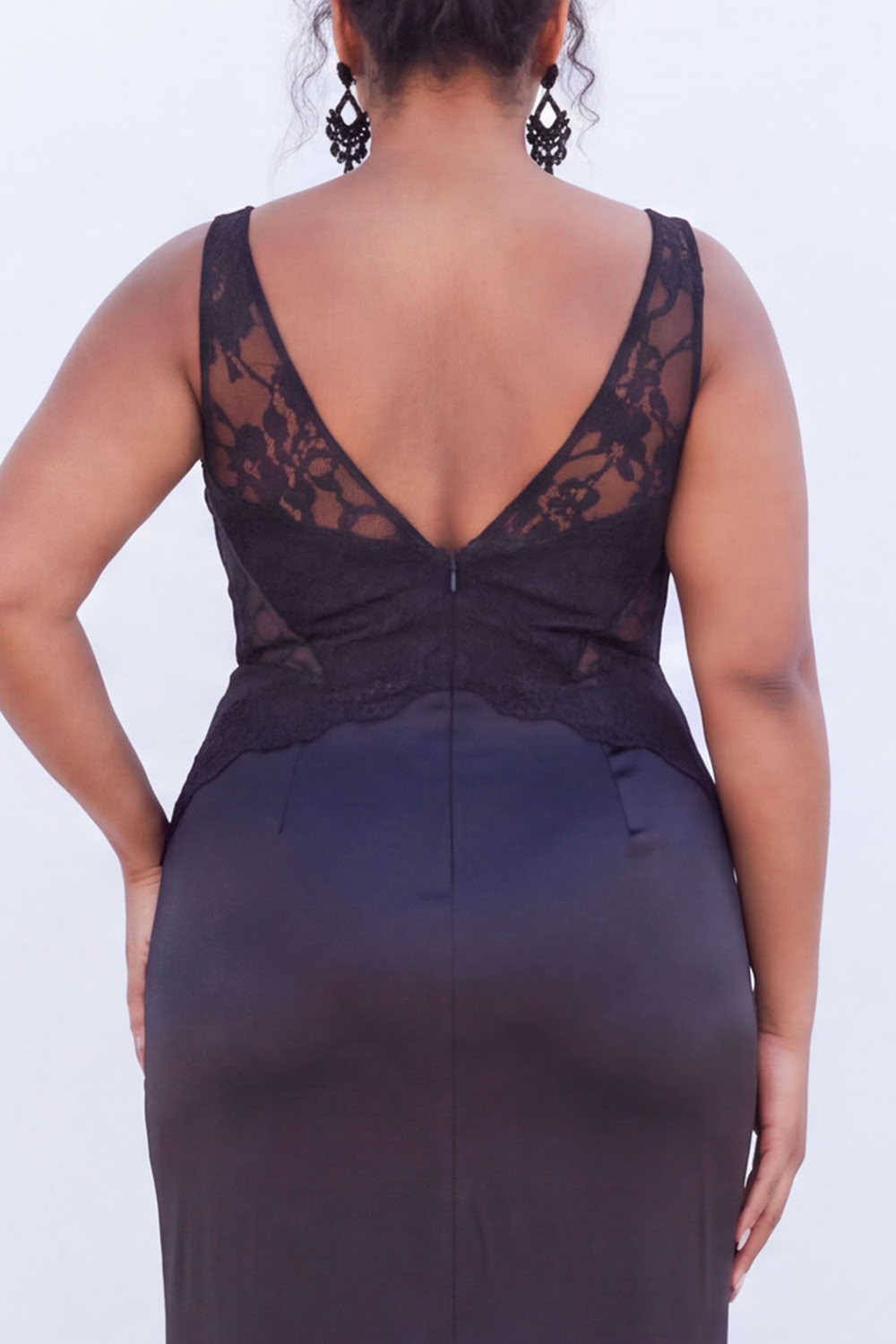 Black Corset Lace Plus Size Maxi Wedding Guest Dress with Slit