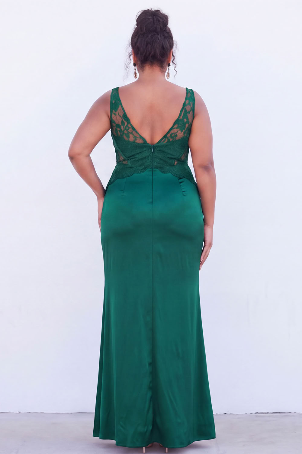 Black Corset Lace Plus Size Maxi Wedding Guest Dress with Slit