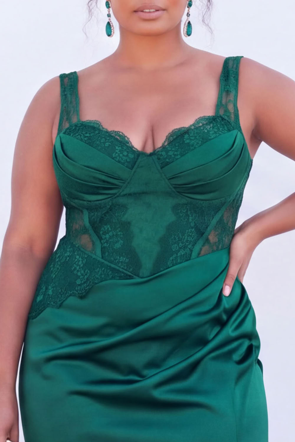 Black Corset Lace Plus Size Maxi Wedding Guest Dress with Slit
