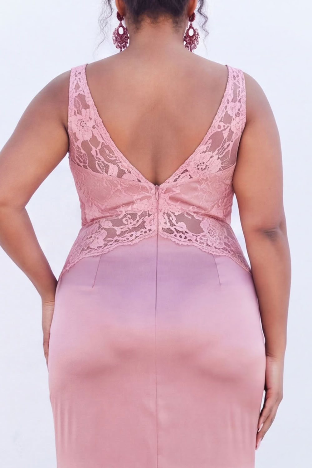 Black Corset Lace Plus Size Maxi Wedding Guest Dress with Slit