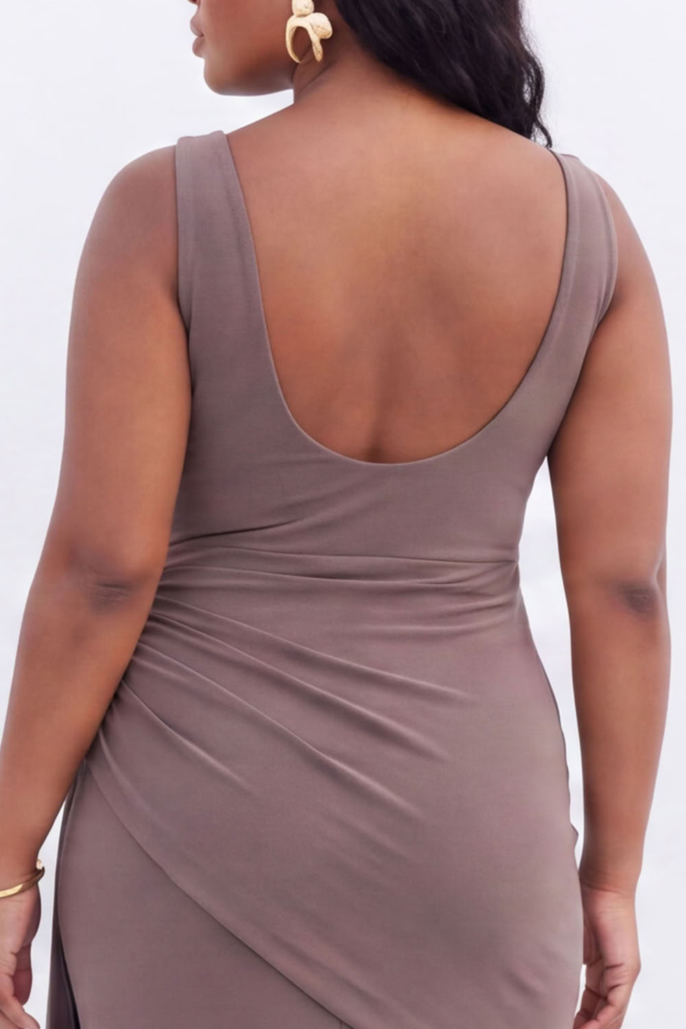Black Mermaid V-Neck Ruched Maxi Plus Size Wedding Guest Dress