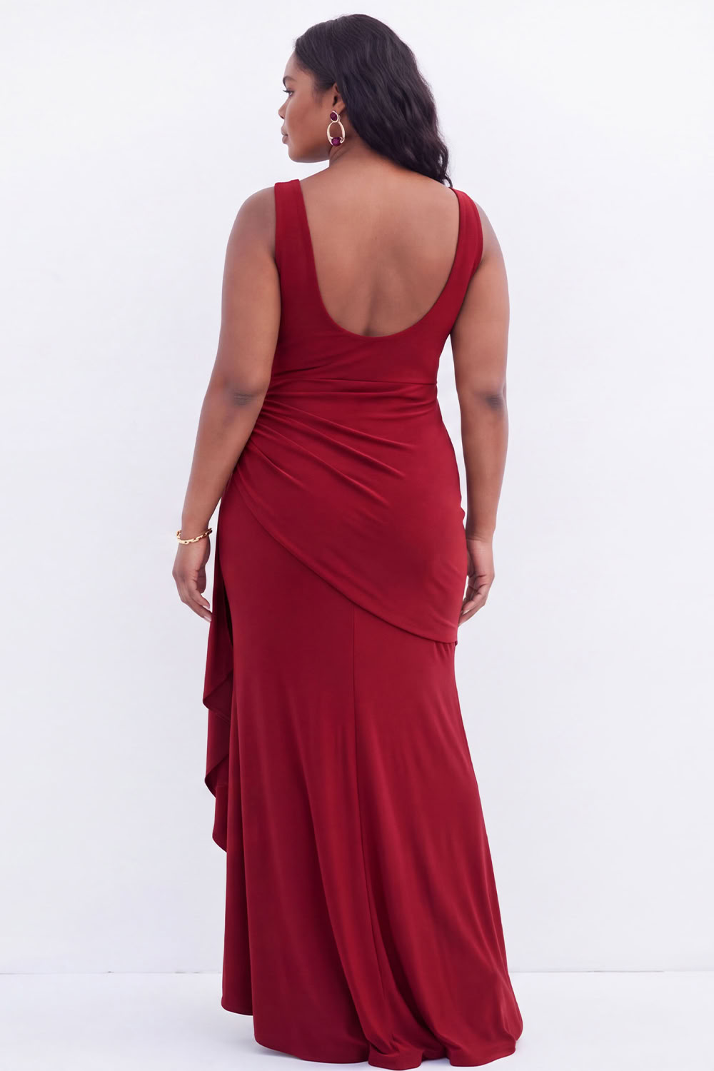 Black Mermaid V-Neck Ruched Maxi Plus Size Wedding Guest Dress