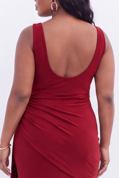 Black Mermaid V-Neck Ruched Maxi Plus Size Wedding Guest Dress