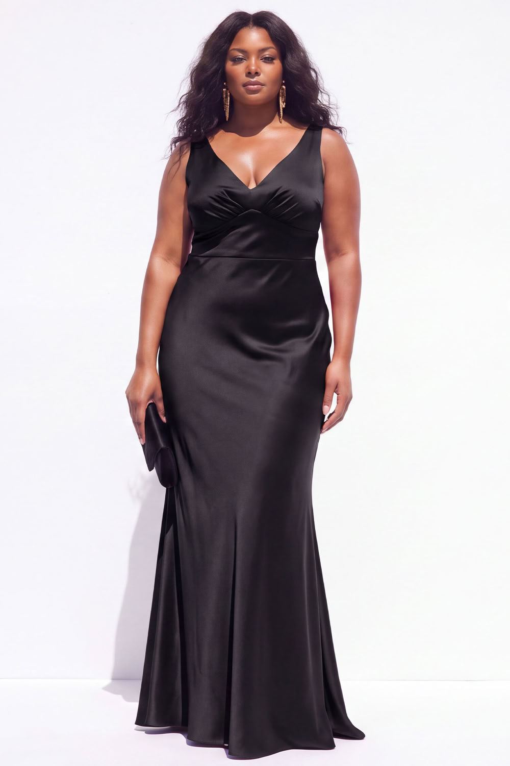 Royal Blue Plus Size Satin Mermaid V-Neck Backless Formal Dress