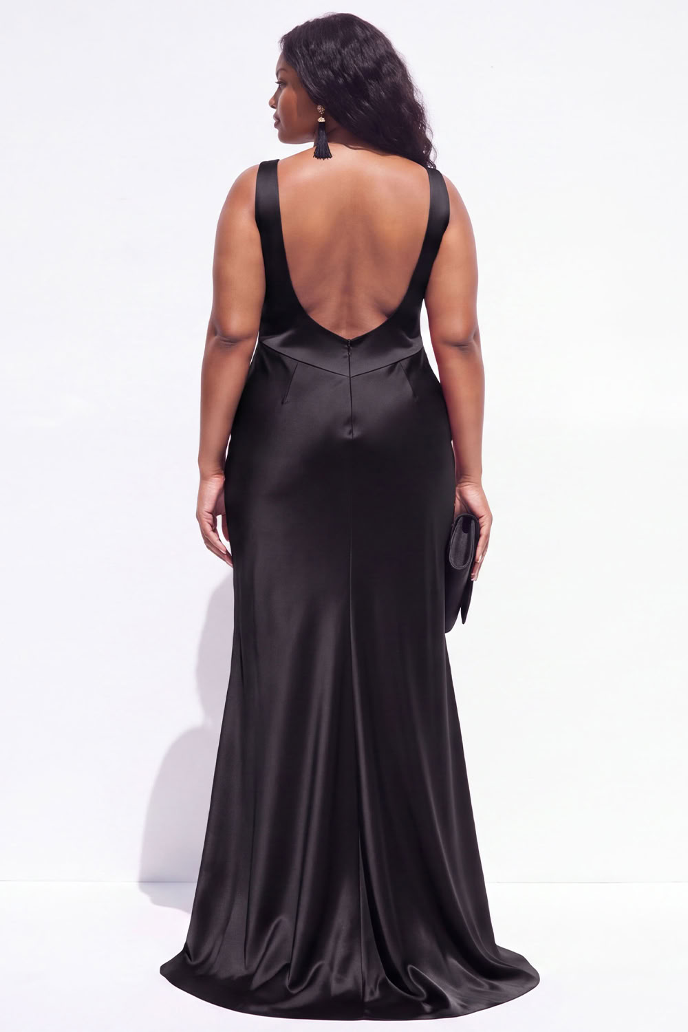 Royal Blue Plus Size Satin Mermaid V-Neck Backless Formal Dress