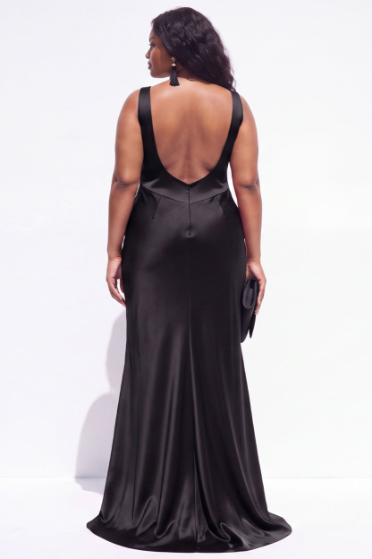 Royal Blue Plus Size Satin Mermaid V-Neck Backless Formal Dress