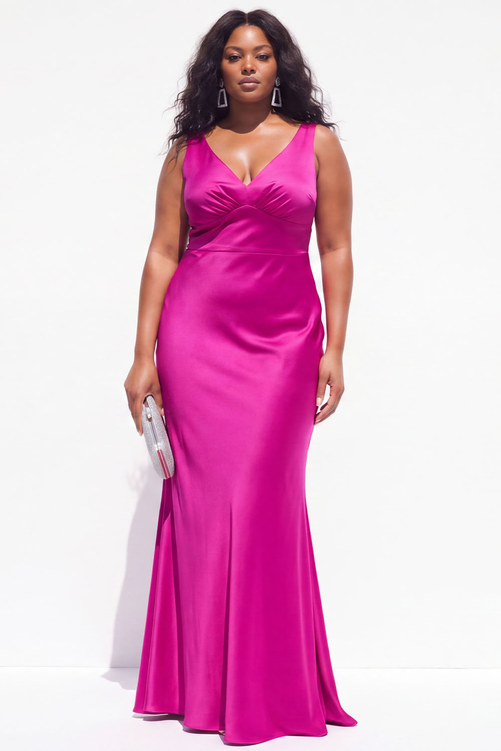 Royal Blue Plus Size Satin Mermaid V-Neck Backless Formal Dress