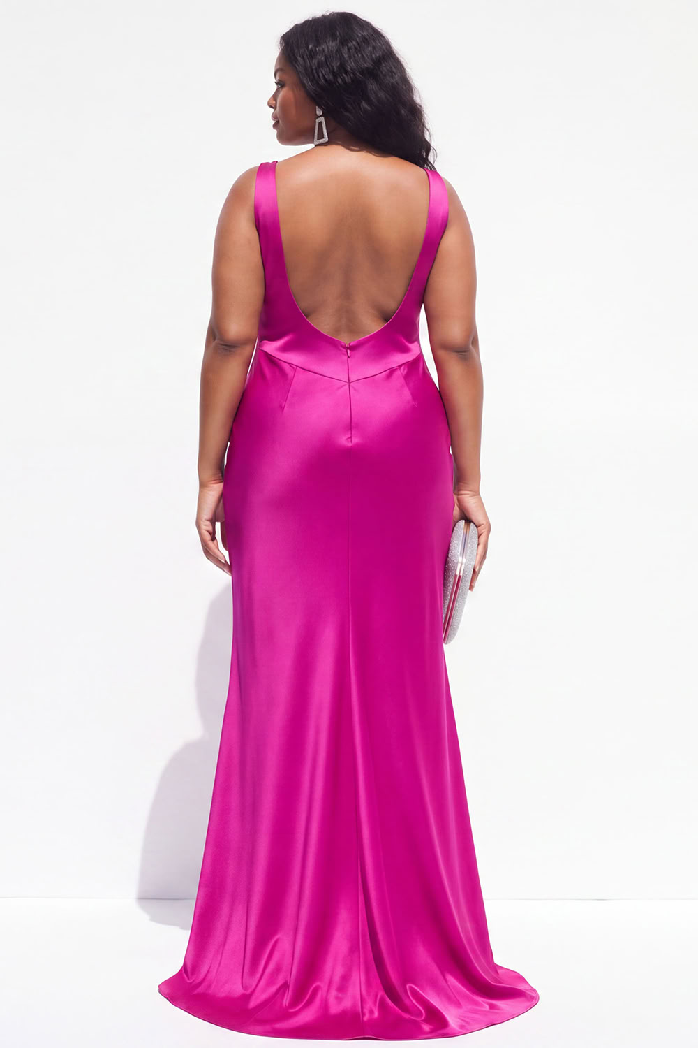 Royal Blue Plus Size Satin Mermaid V-Neck Backless Formal Dress