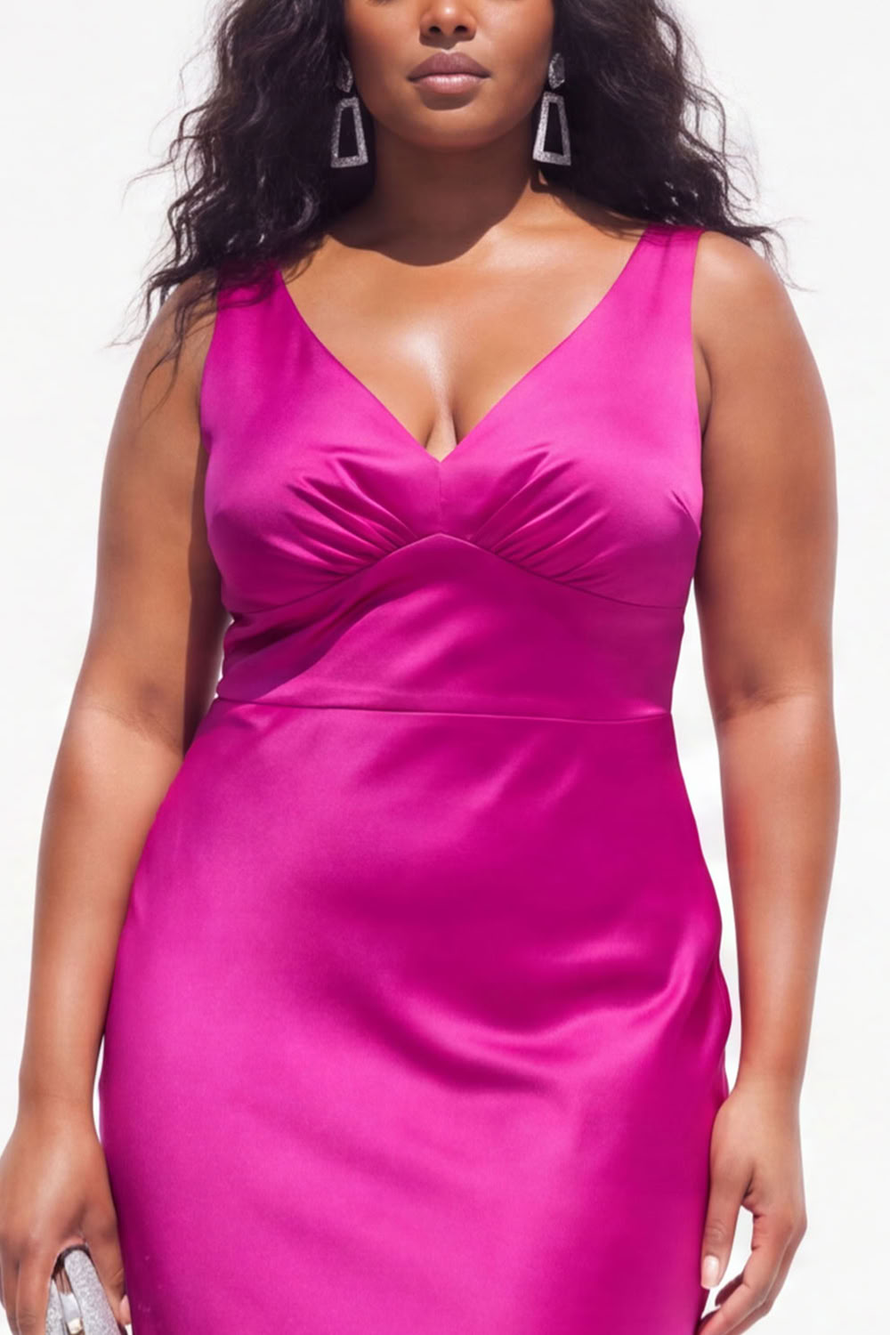 Royal Blue Plus Size Satin Mermaid V-Neck Backless Formal Dress