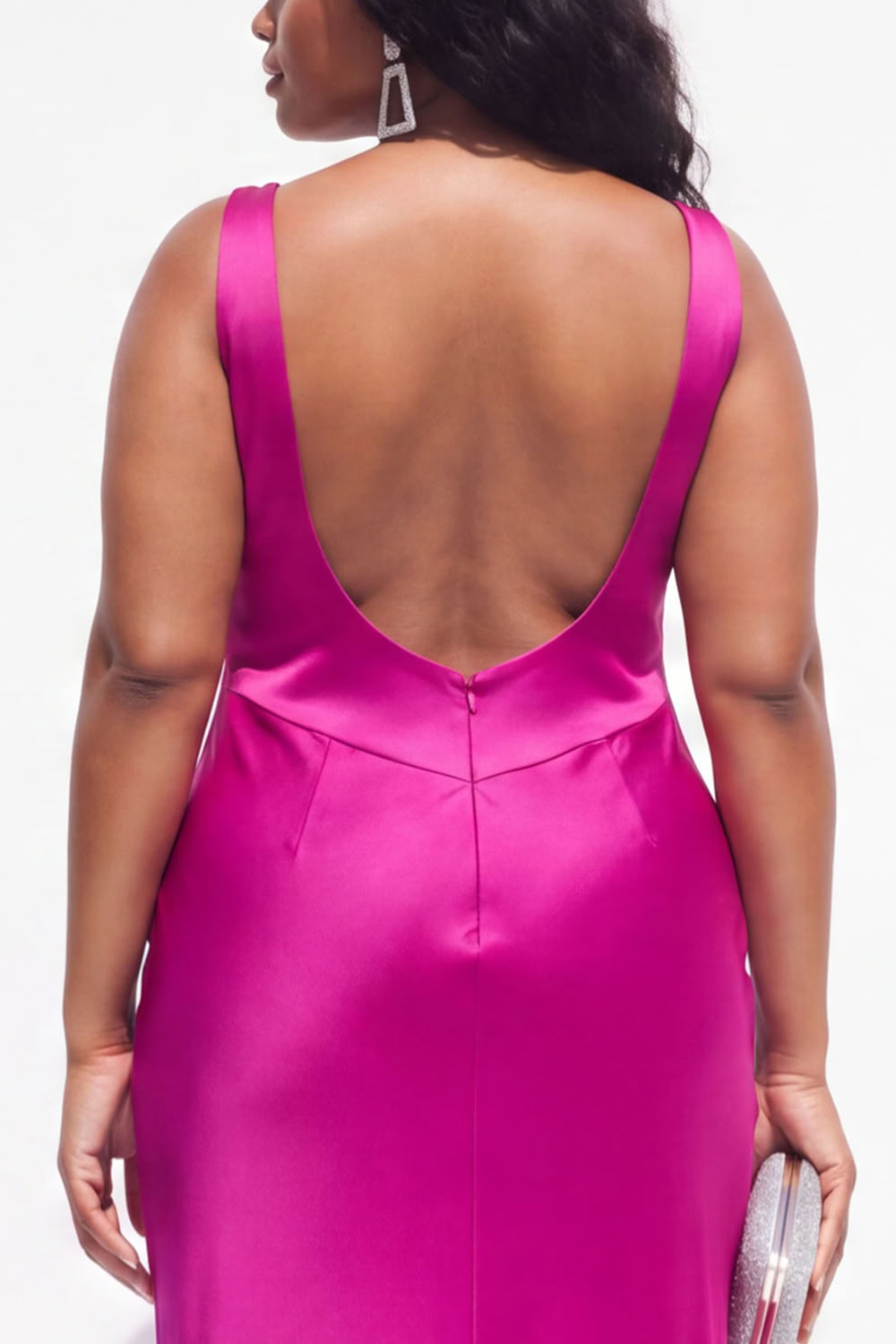 Royal Blue Plus Size Satin Mermaid V-Neck Backless Formal Dress