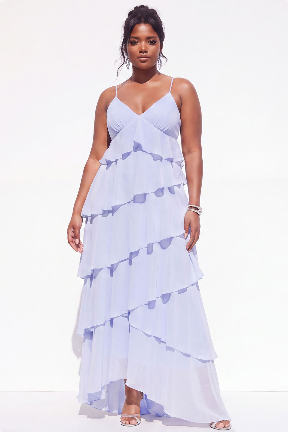 Blue A-Line Tiered Maxi Plus Size Wedding Guest Dress