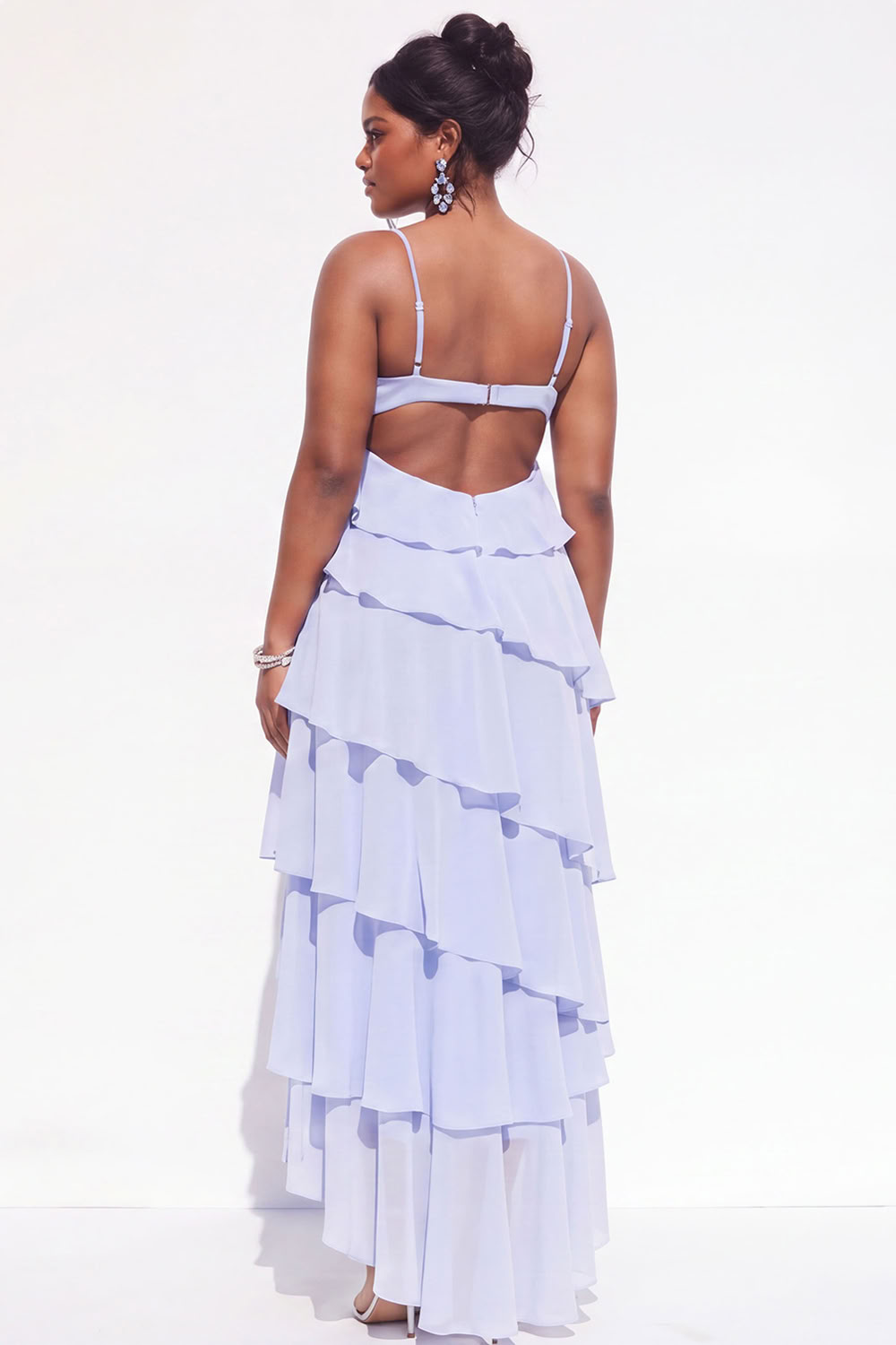 Blue A-Line Tiered Maxi Plus Size Wedding Guest Dress