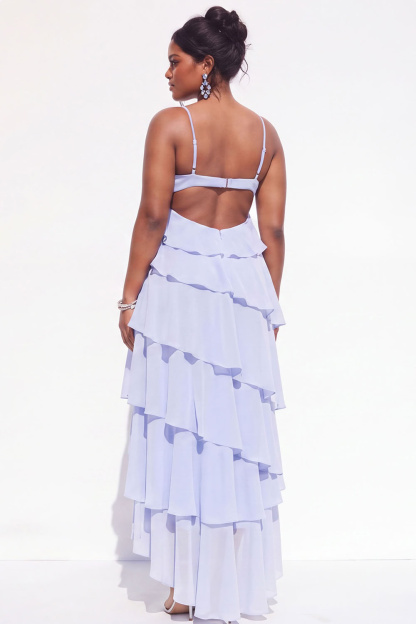 Blue A-Line Tiered Maxi Plus Size Wedding Guest Dress