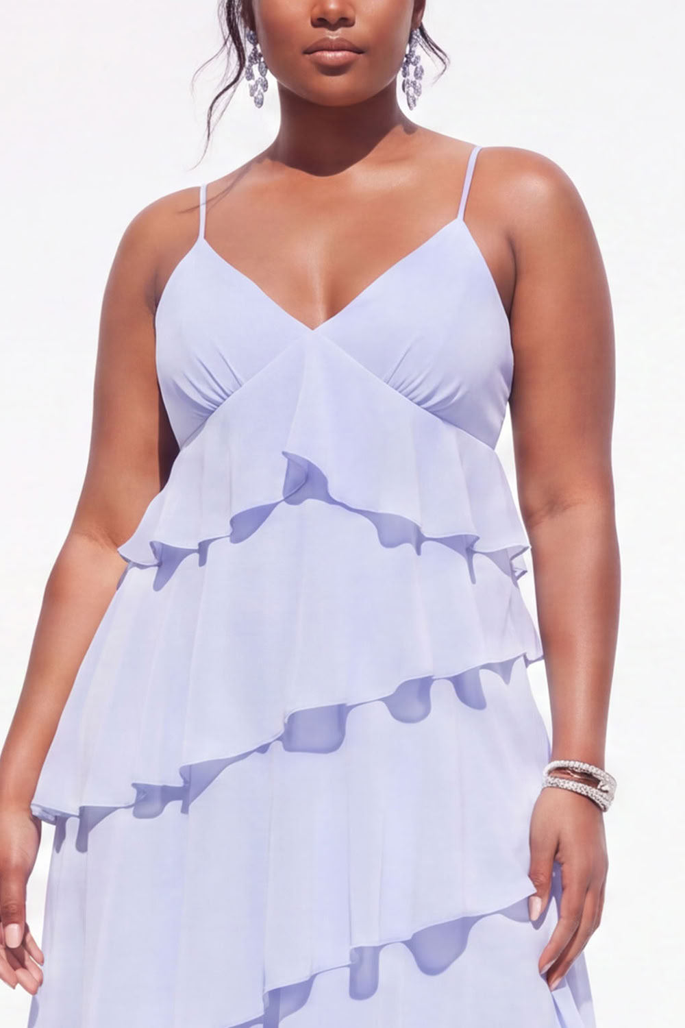 Blue A-Line Tiered Maxi Plus Size Wedding Guest Dress