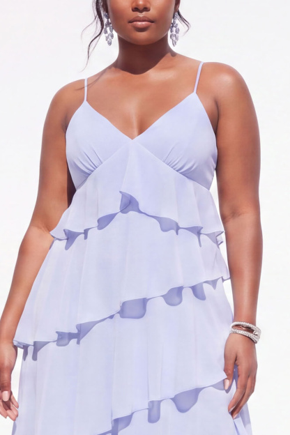 Blue A-Line Tiered Maxi Plus Size Wedding Guest Dress