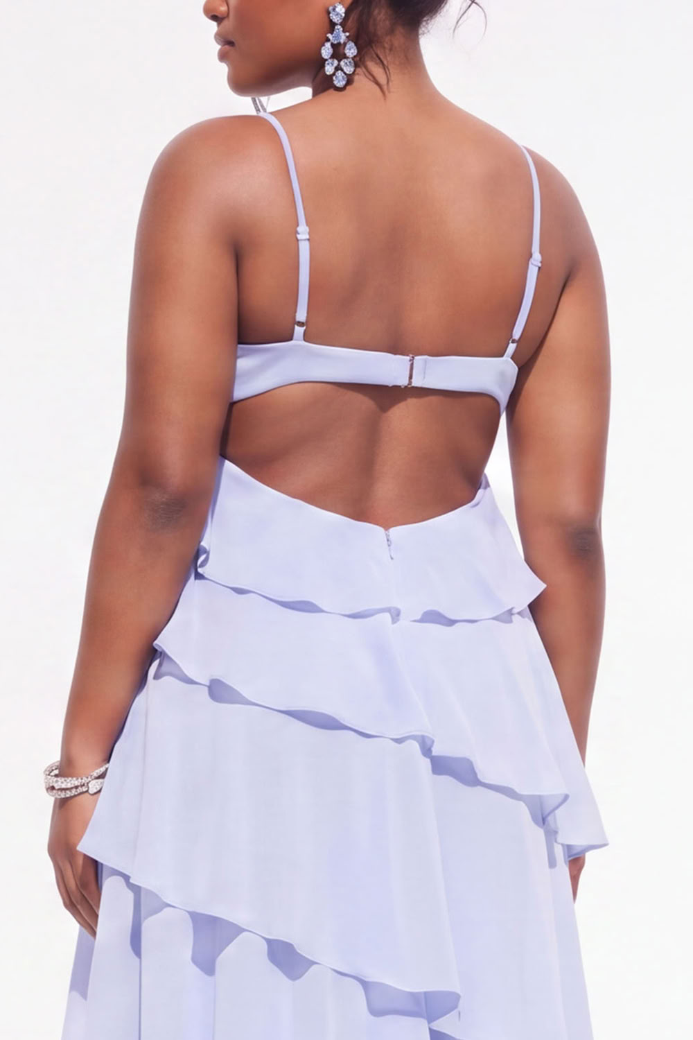 Blue A-Line Tiered Maxi Plus Size Wedding Guest Dress