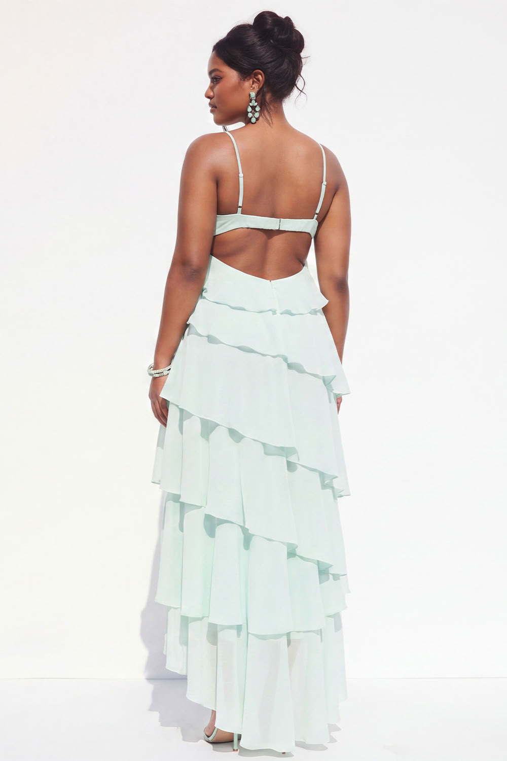 Blue A-Line Tiered Maxi Plus Size Wedding Guest Dress