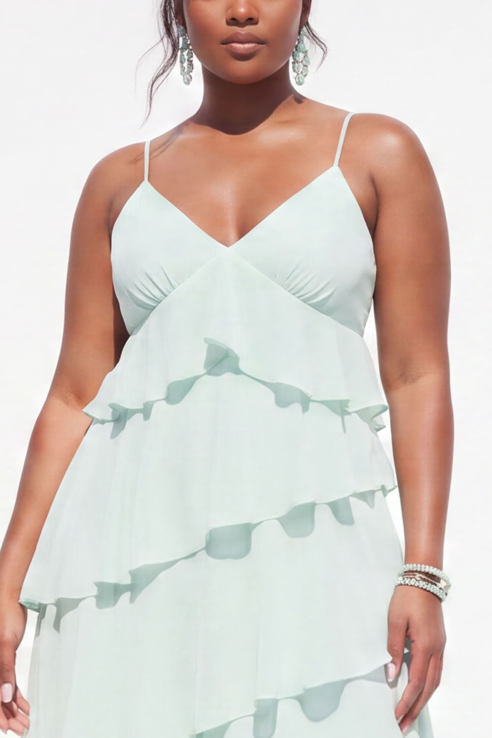 Blue A-Line Tiered Maxi Plus Size Wedding Guest Dress