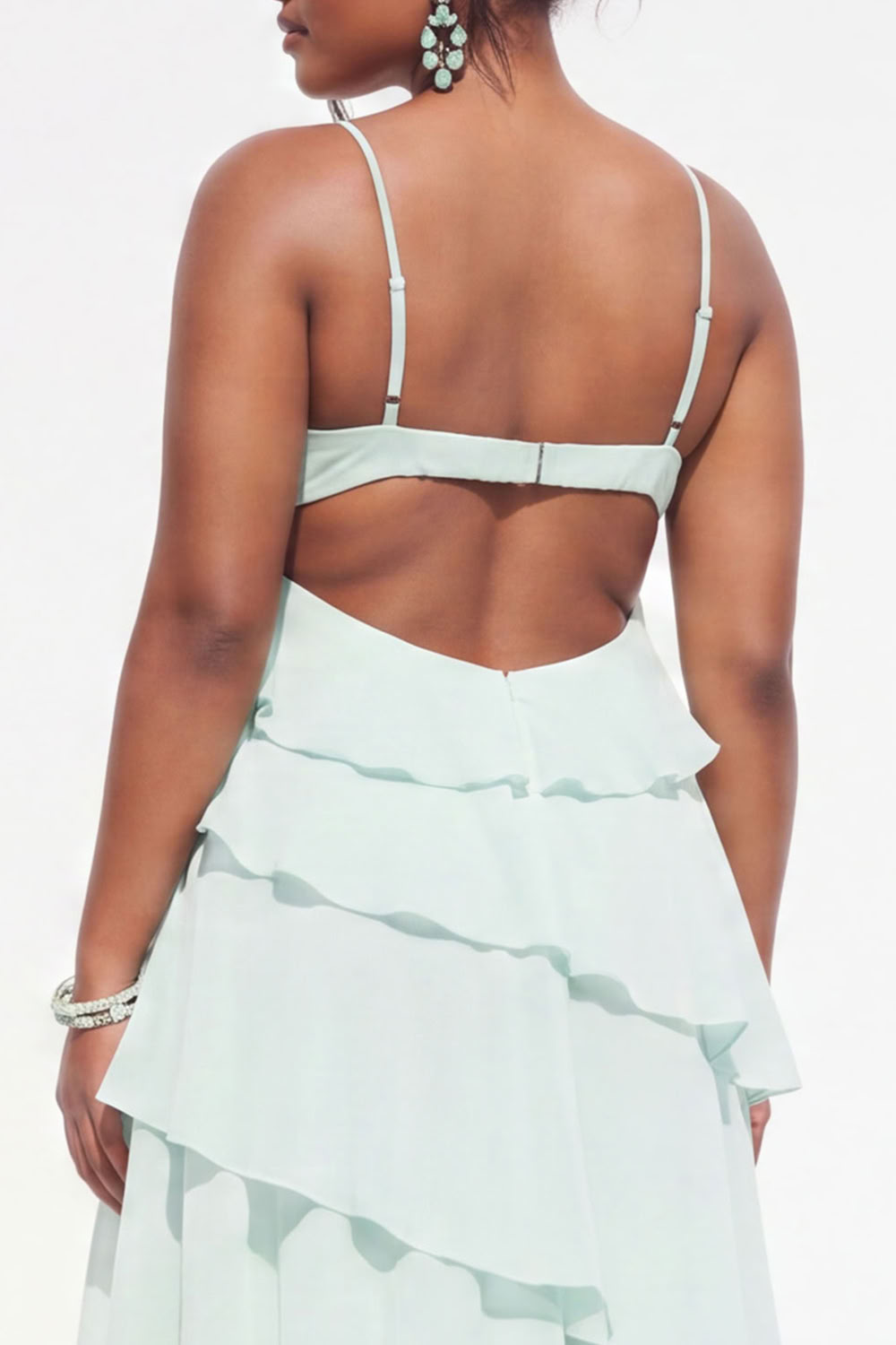 Blue A-Line Tiered Maxi Plus Size Wedding Guest Dress