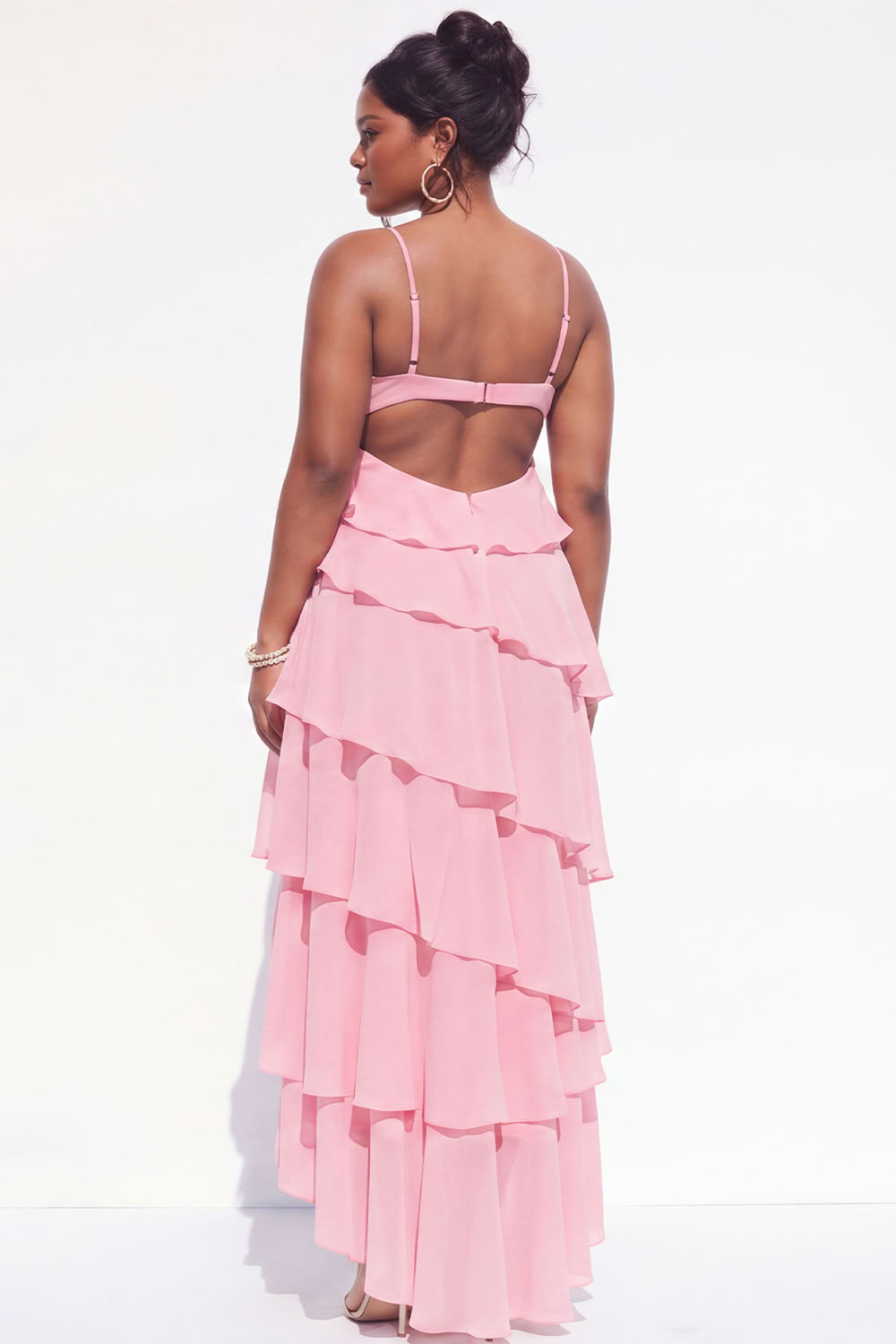 Blue A-Line Tiered Maxi Plus Size Wedding Guest Dress