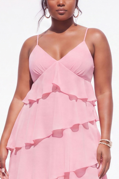Blue A-Line Tiered Maxi Plus Size Wedding Guest Dress