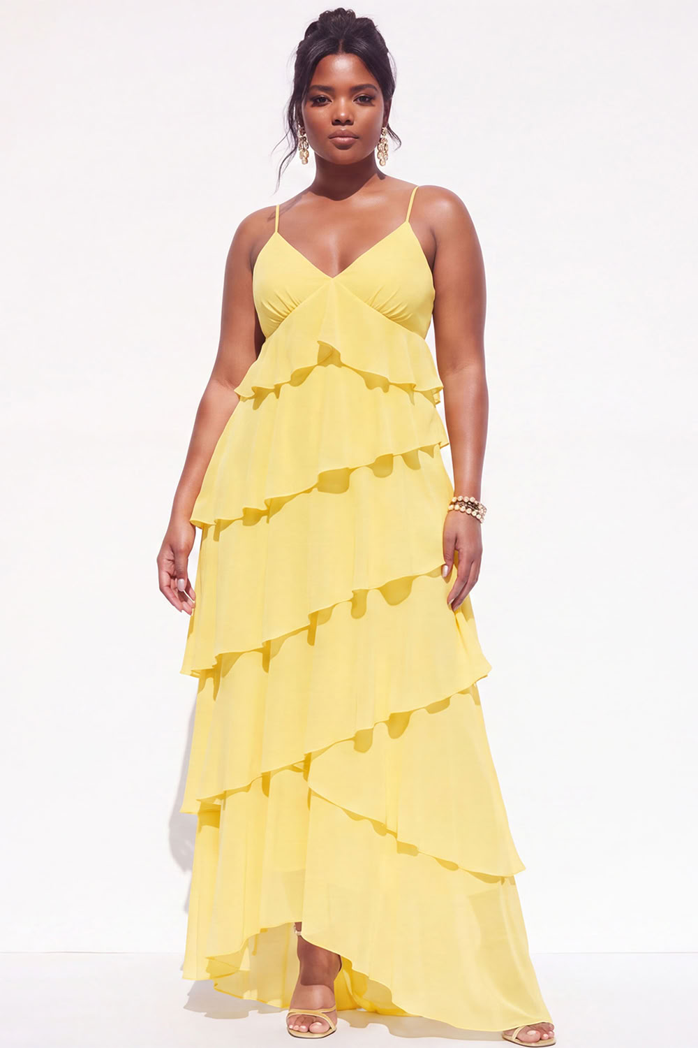 Blue A-Line Tiered Maxi Plus Size Wedding Guest Dress