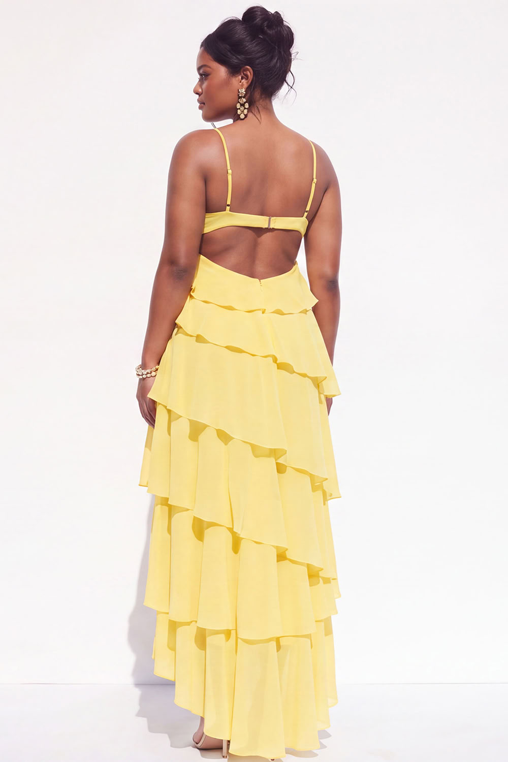 Blue A-Line Tiered Maxi Plus Size Wedding Guest Dress