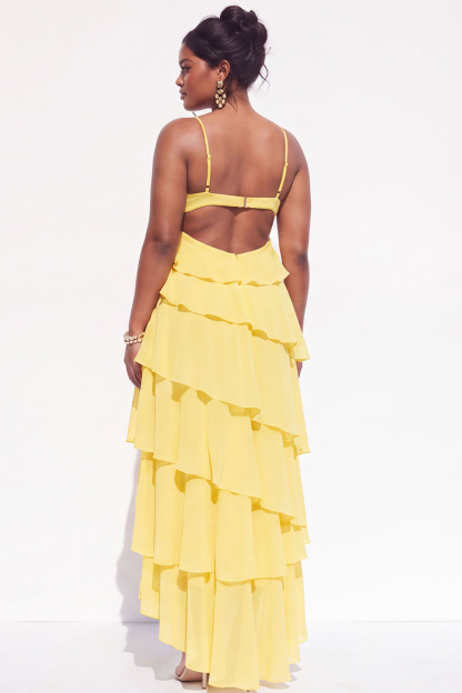 Blue A-Line Tiered Maxi Plus Size Wedding Guest Dress