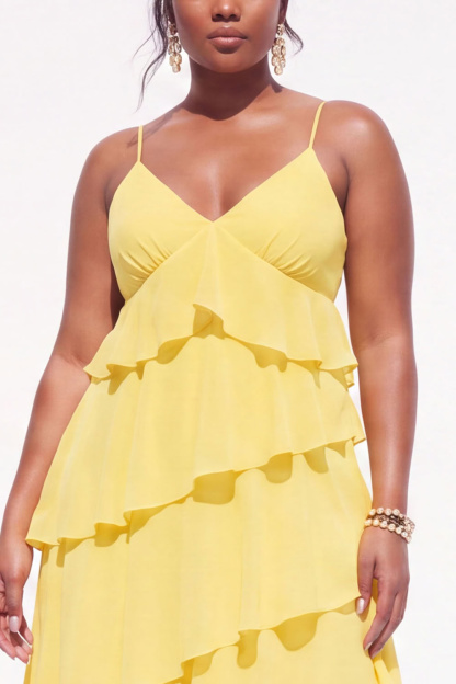Blue A-Line Tiered Maxi Plus Size Wedding Guest Dress