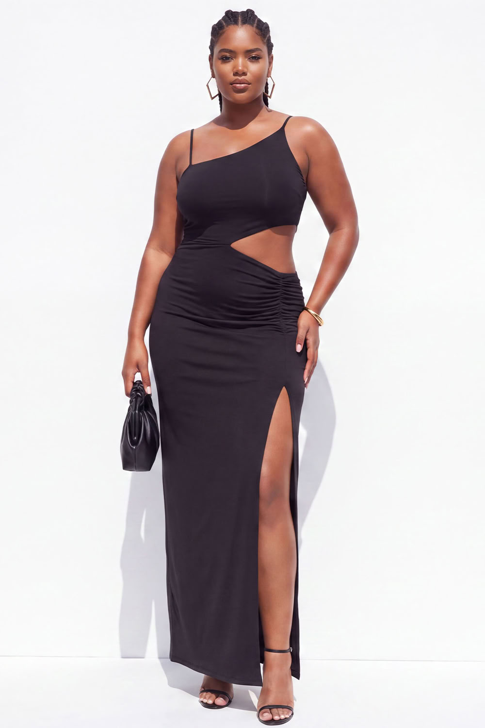 Plus Size Black Cut Out Maxi Wedding Guest Dress with Slit