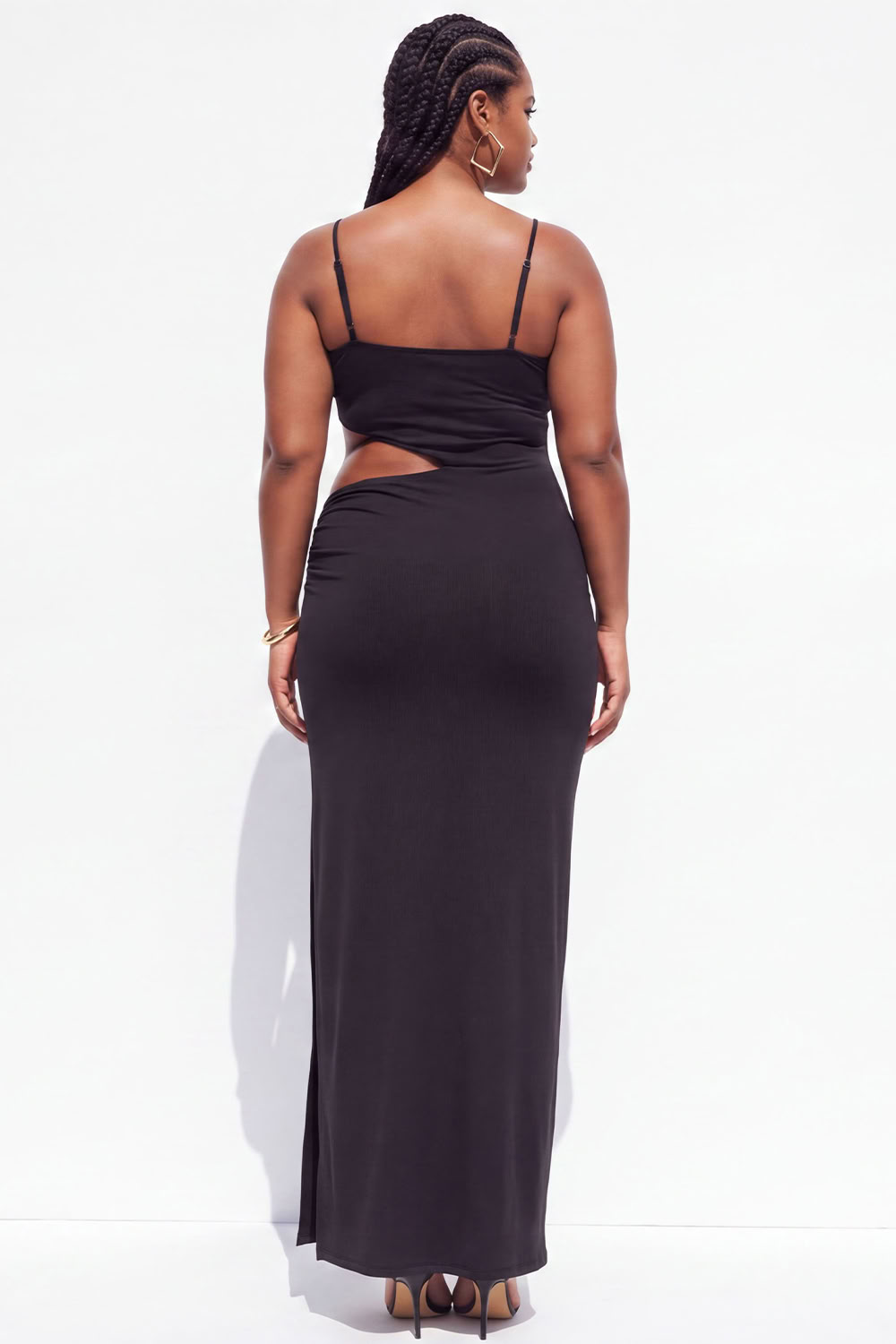 Plus Size Black Cut Out Maxi Wedding Guest Dress with Slit