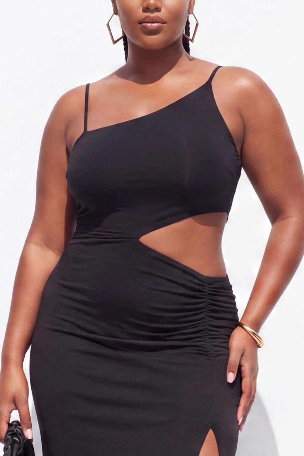 Plus Size Black Cut Out Maxi Wedding Guest Dress with Slit