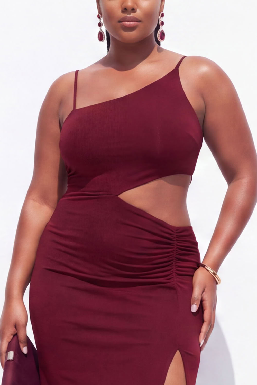 Plus Size Black Cut Out Maxi Wedding Guest Dress with Slit