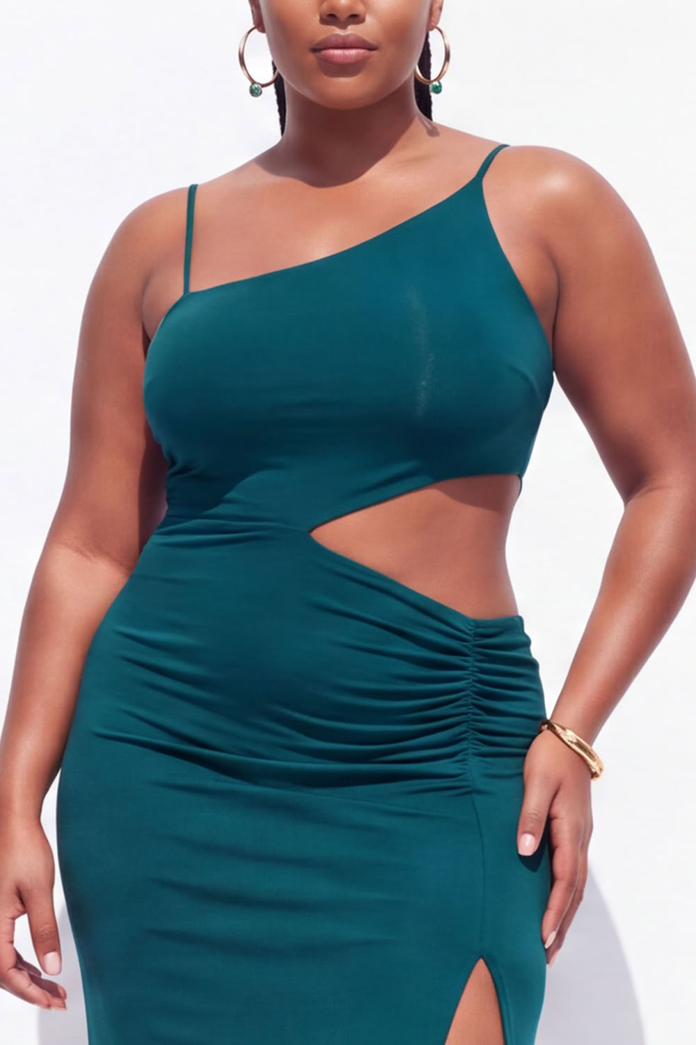Plus Size Black Cut Out Maxi Wedding Guest Dress with Slit