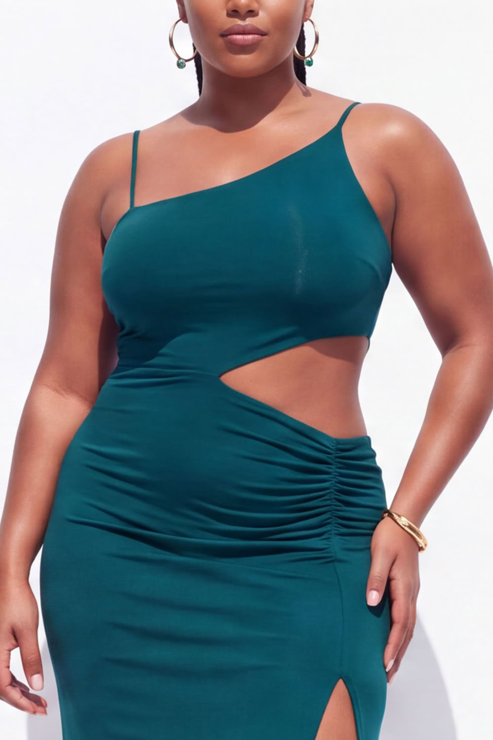 Plus Size Black Cut Out Maxi Wedding Guest Dress with Slit