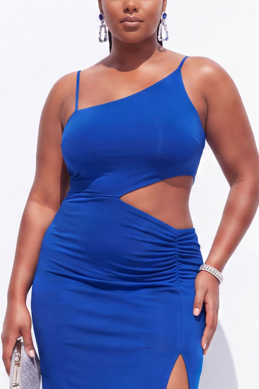Plus Size Black Cut Out Maxi Wedding Guest Dress with Slit