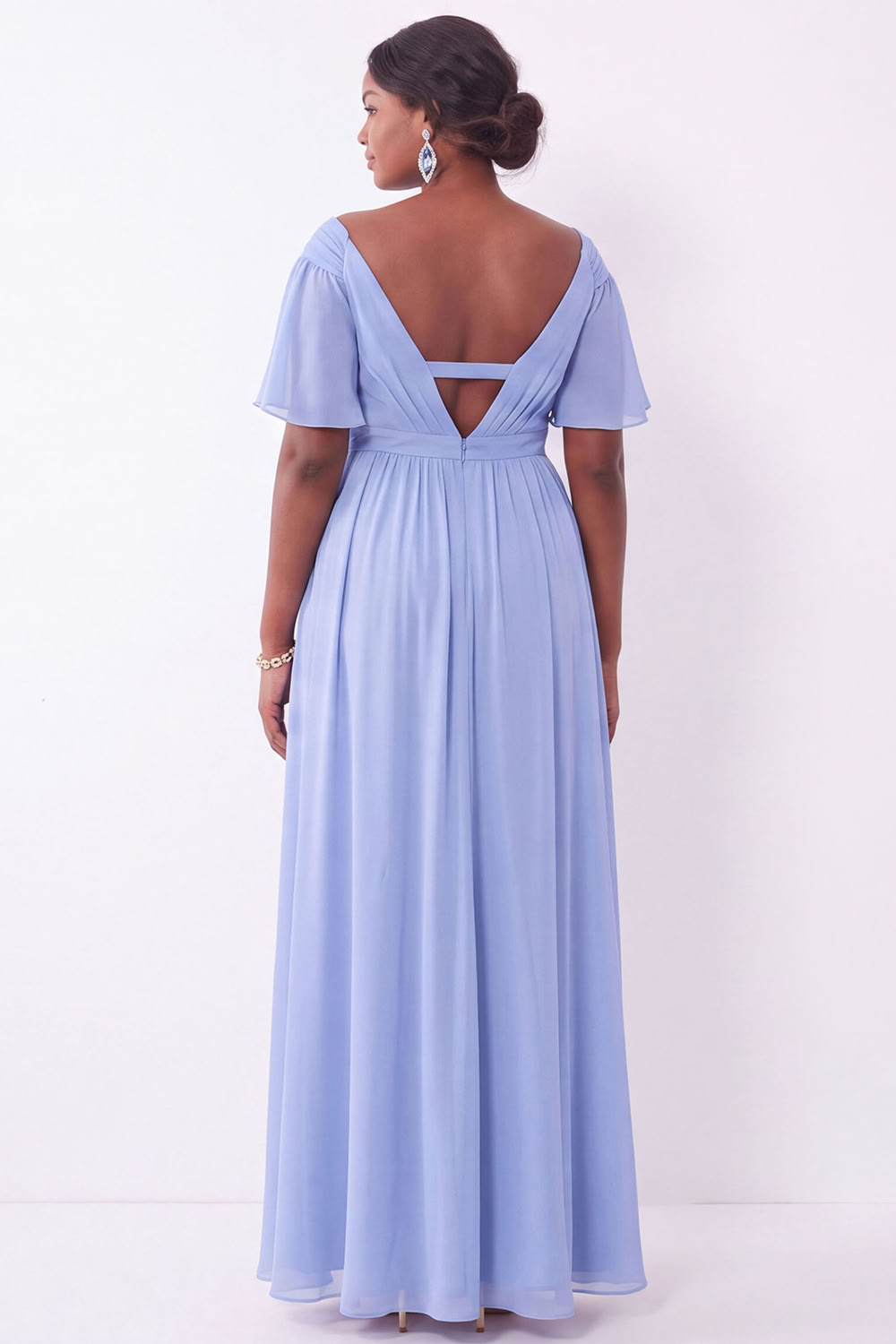 Blue A-Line Off the Shoulder Plus Size Maxi Wedding Guest Dress