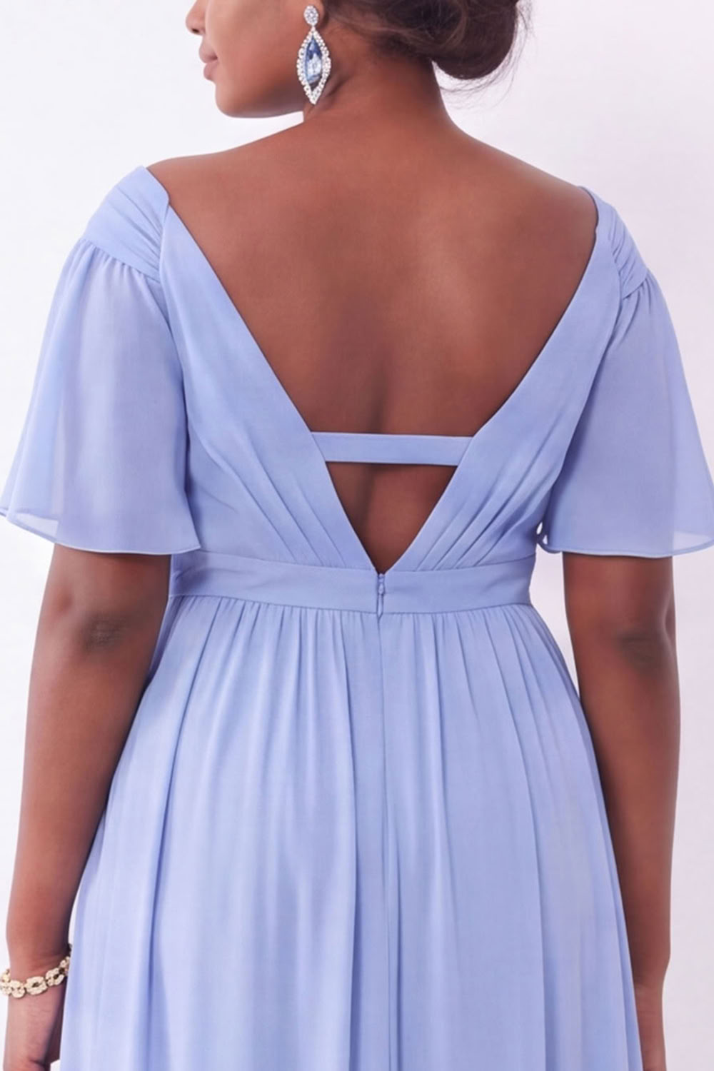 Blue A-Line Off the Shoulder Plus Size Maxi Wedding Guest Dress