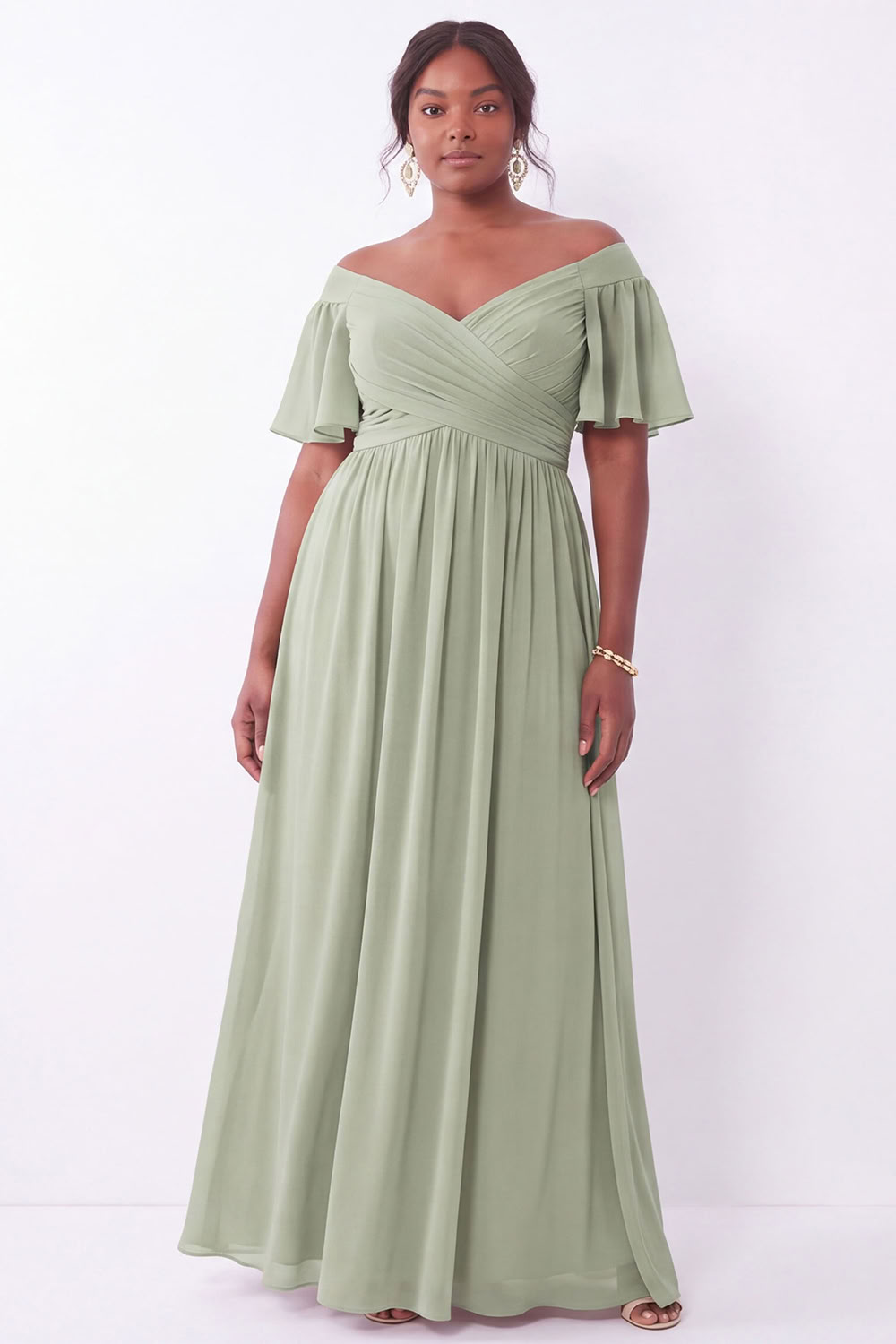 Blue A-Line Off the Shoulder Plus Size Maxi Wedding Guest Dress