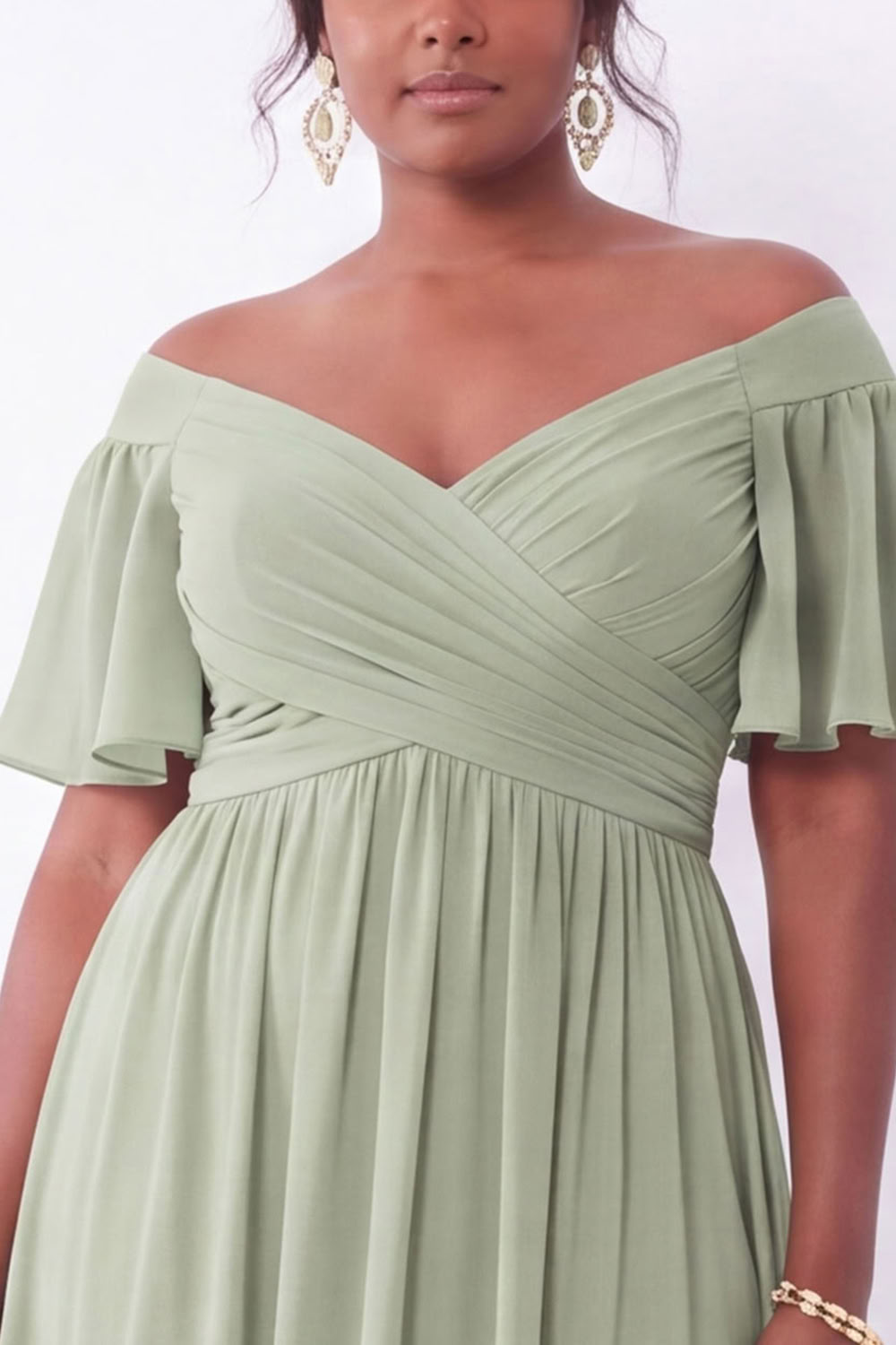 Blue A-Line Off the Shoulder Plus Size Maxi Wedding Guest Dress