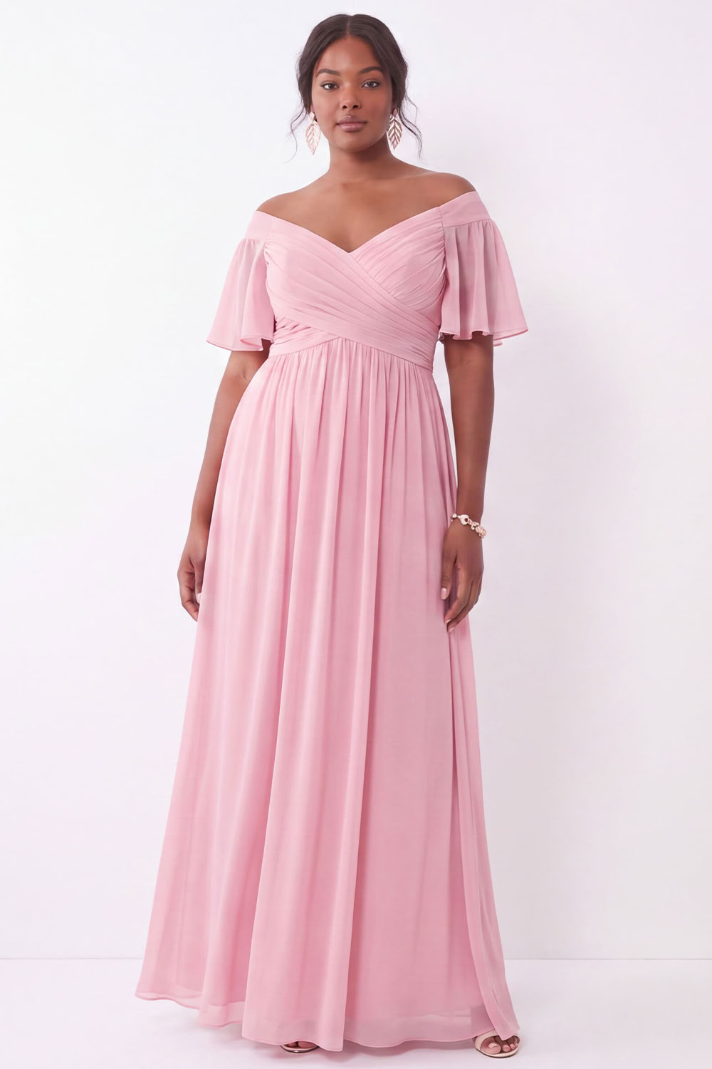 Blue A-Line Off the Shoulder Plus Size Maxi Wedding Guest Dress